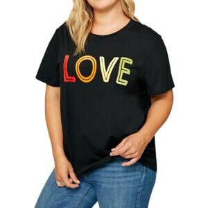 FUZZY LOVE Black Flocked T-Shirt NOT a Graphic Tee Plus Size 1X
